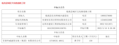 【標(biāo)訊】公司中標(biāo)臨洮縣城區(qū)文化路道路工程